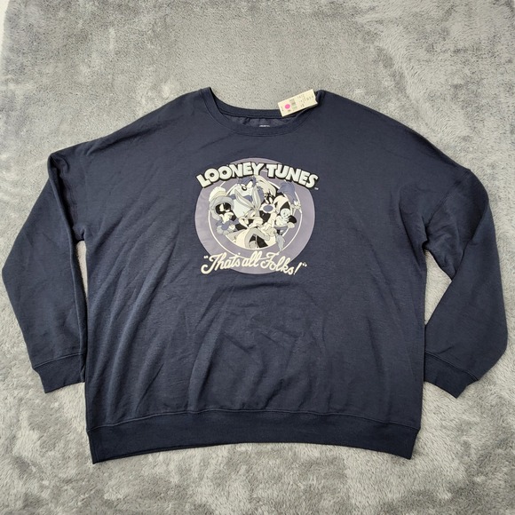 Warner Bros. Tops - Looney Tunes Sweatshirt Womens 2X Blue Thats All‎ Folks Graphic Pullover